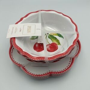 *New* Red and White Cherry Bowl and Plate Set